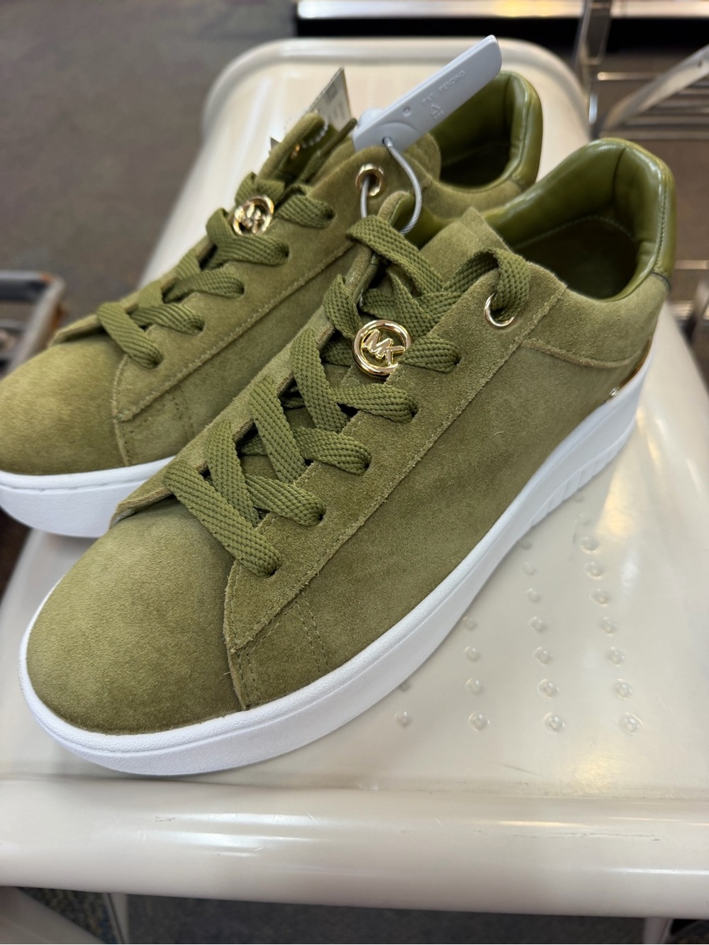 Michael Kors Olive Green Suede Platform Lace-Up Sneakers with Gold MK Charm